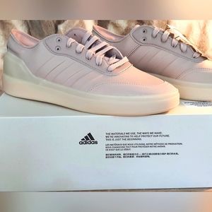 Leather Adidas Court Revival Shoes Wonder Taupe Pink High-Low Dressing Cloudfoam